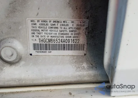 2004 Honda Accord 3.0 Ex from USA, damaged, VIN 1HGCM66524A091622